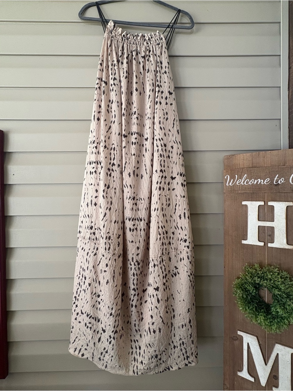 Beige Printed Smocked Maxi dress